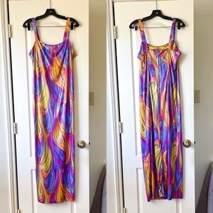 Lip Service Vintage Psychedelic Midi Dress Sleeveless Slit Rainbow Large EUC